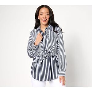 Maya J Women's Top Sz XL Tie Front Convertible Button-Front Shirt Black A640668